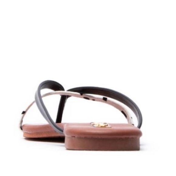 !! NEW !! Two Way Strap Sandals with Gold Detail in Black Cow Print - Picture 3 of 4